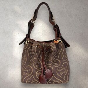 Dooney & Bourke‎ Brown Heart Logo Drawstring Shoulder Bag Vintage Y2K